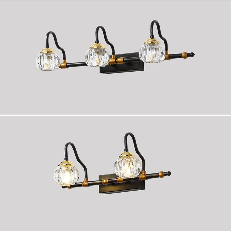 Black Finish Crystal Globe Vanity Bathroom Wall Light