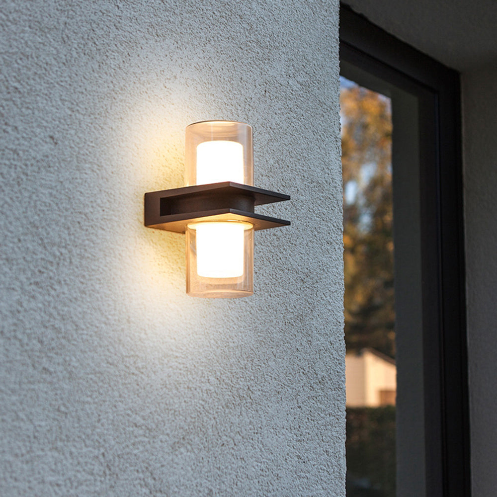 Black Metal Outdoor Wall Light Dual Head Cylindrical