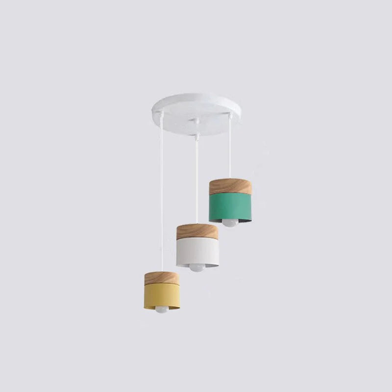 Metal And Wood Warm Glow Can Shape Pendant Light