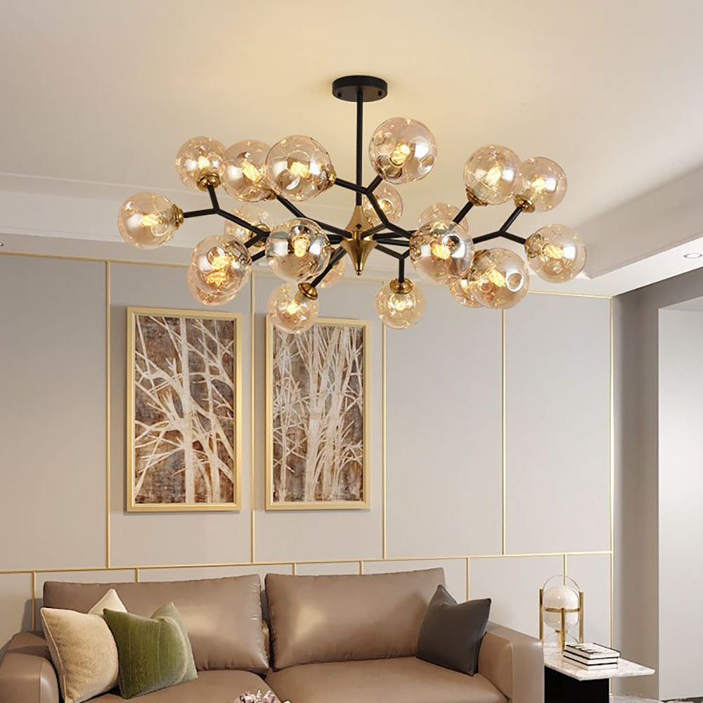 Pendant Light With Elegant Art Deco Flair Amber Glass Bubble