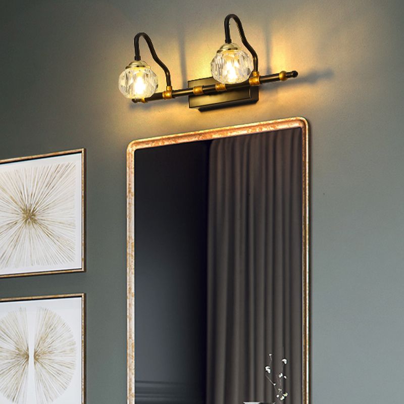Black Finish Crystal Globe Vanity Bathroom Wall Light