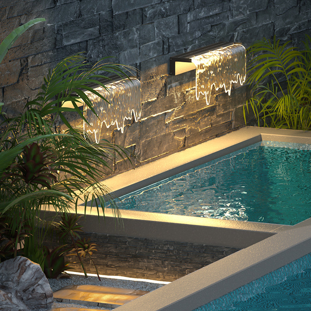 Black Metal Solar Outdoor Wall Light Water Texture