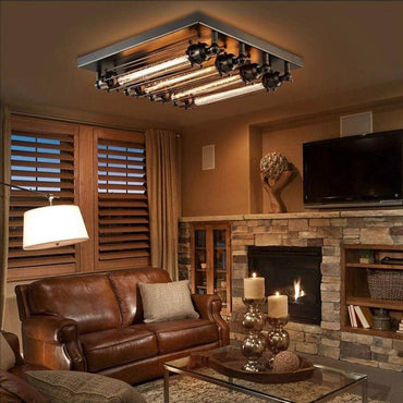 Black Vintage Flush Mount Tubed Ceiling Light Metal For Living Rooms