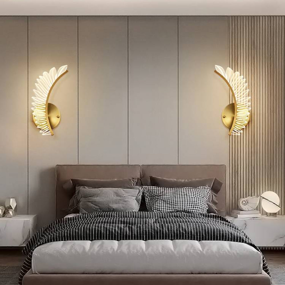 Dimmable Warm Glow Modern Wall Light With Gold Feather