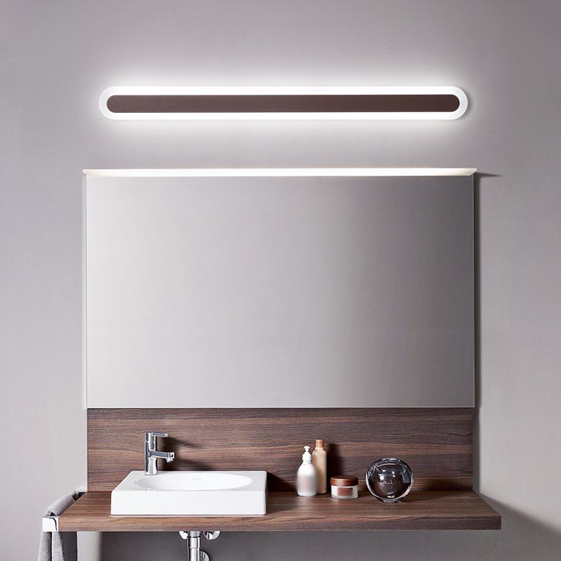 Bathroom Metal Frame Linear Wall Light With White Brown Vanity