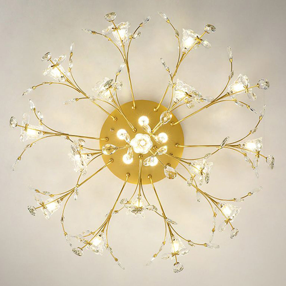 Flush Mount Crystal Flower Gold Deco Art Ceiling Inspired Light