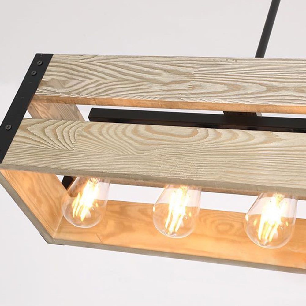 Retro Ambiance Wood And Metal Rectangular Pendant Light