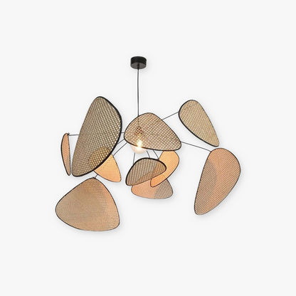 Rattan And Metal Pendant Light With Leaf Grid Design
