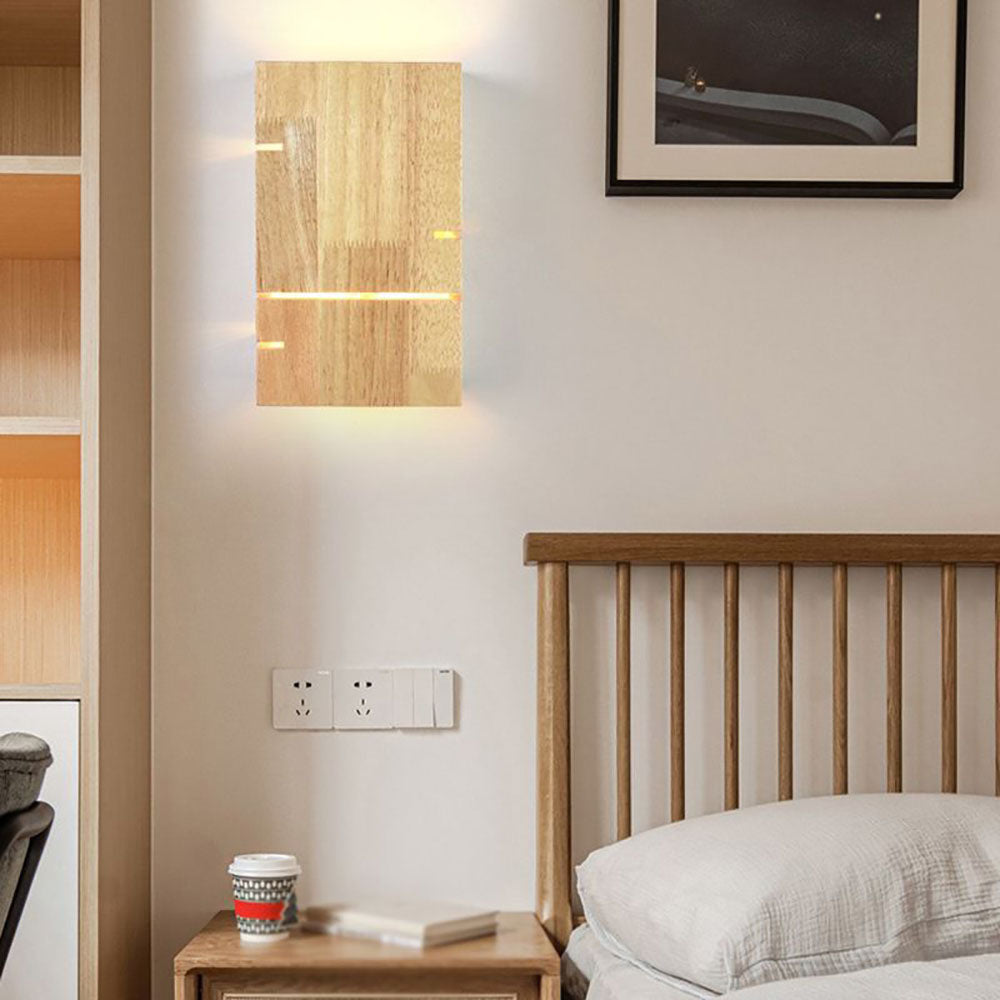 Wooden Minimalist Rectangular Wall Lamp for Bedroom and Bedside