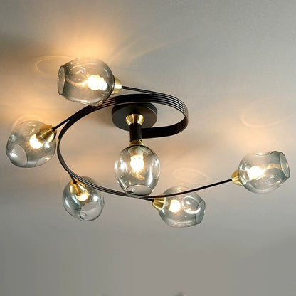 Black Gold Finish Dining Room Aurora Glass Flush Mount Ceiling Light