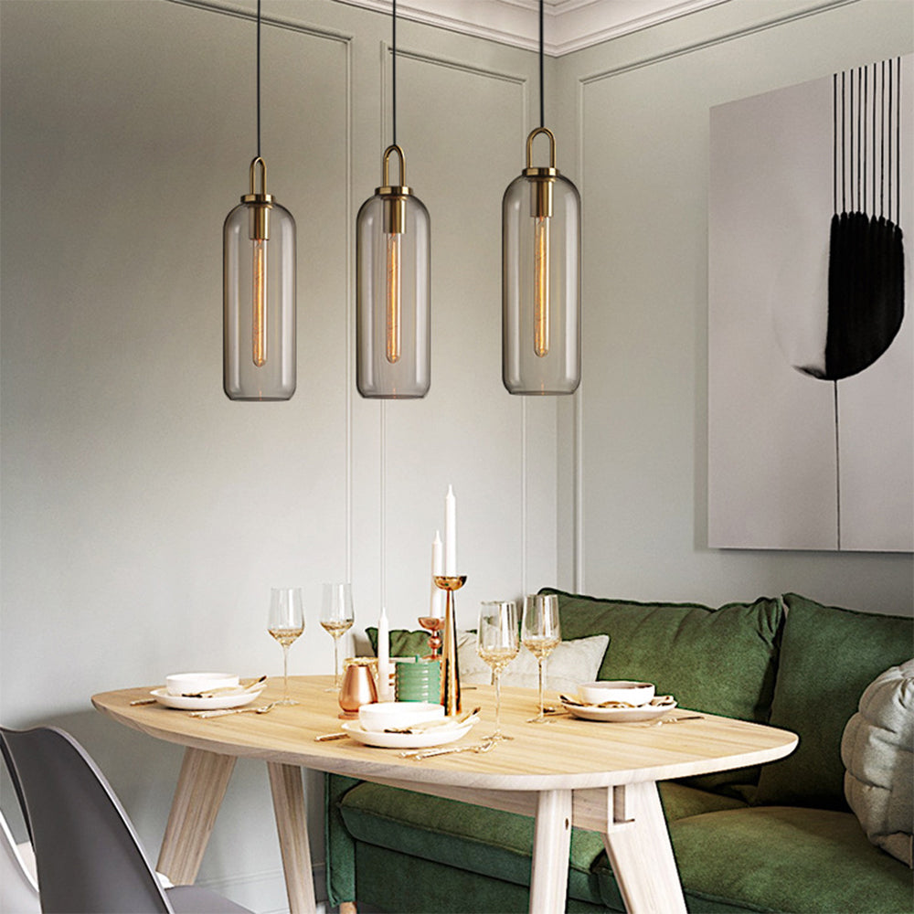 Rust Resistant Metal Frame Glass Cylinder Pendant Light