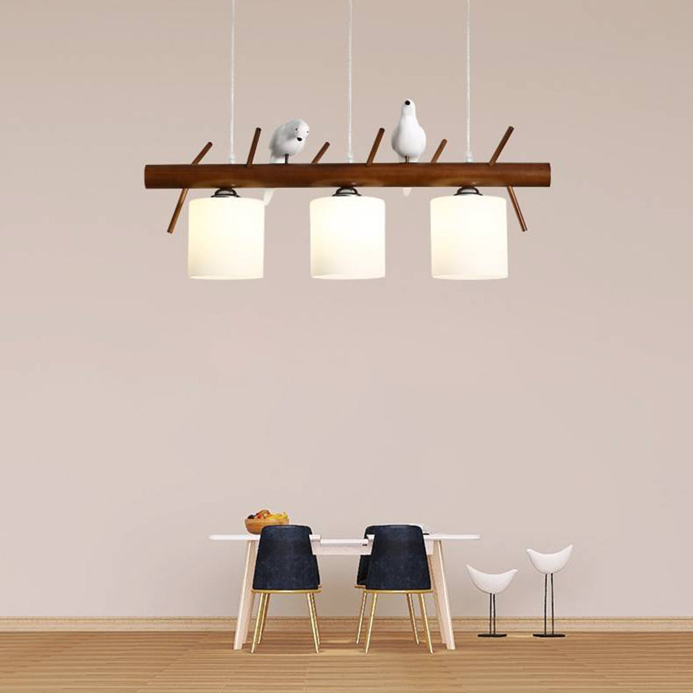 Dual Heads Wooden Bird Pendant Light With Soft Glow