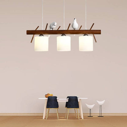 Dual Heads Wooden Bird Pendant Light With Soft Glow