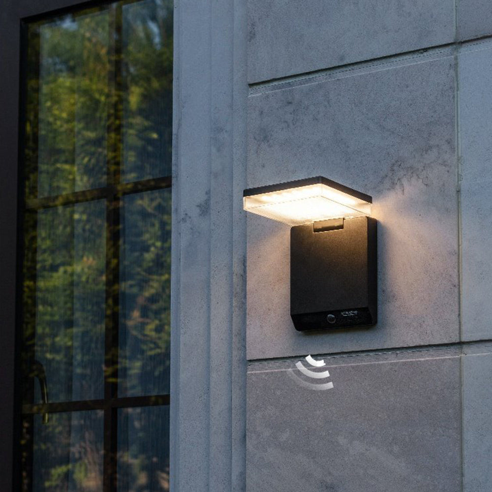 Outdoor Wall Light Minimalist Black Solar Right Angle Sensor IP65