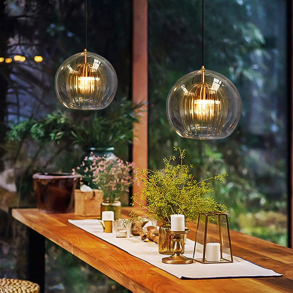 Modern Ambience Clear Or Amber Glass Globe Pendant Light