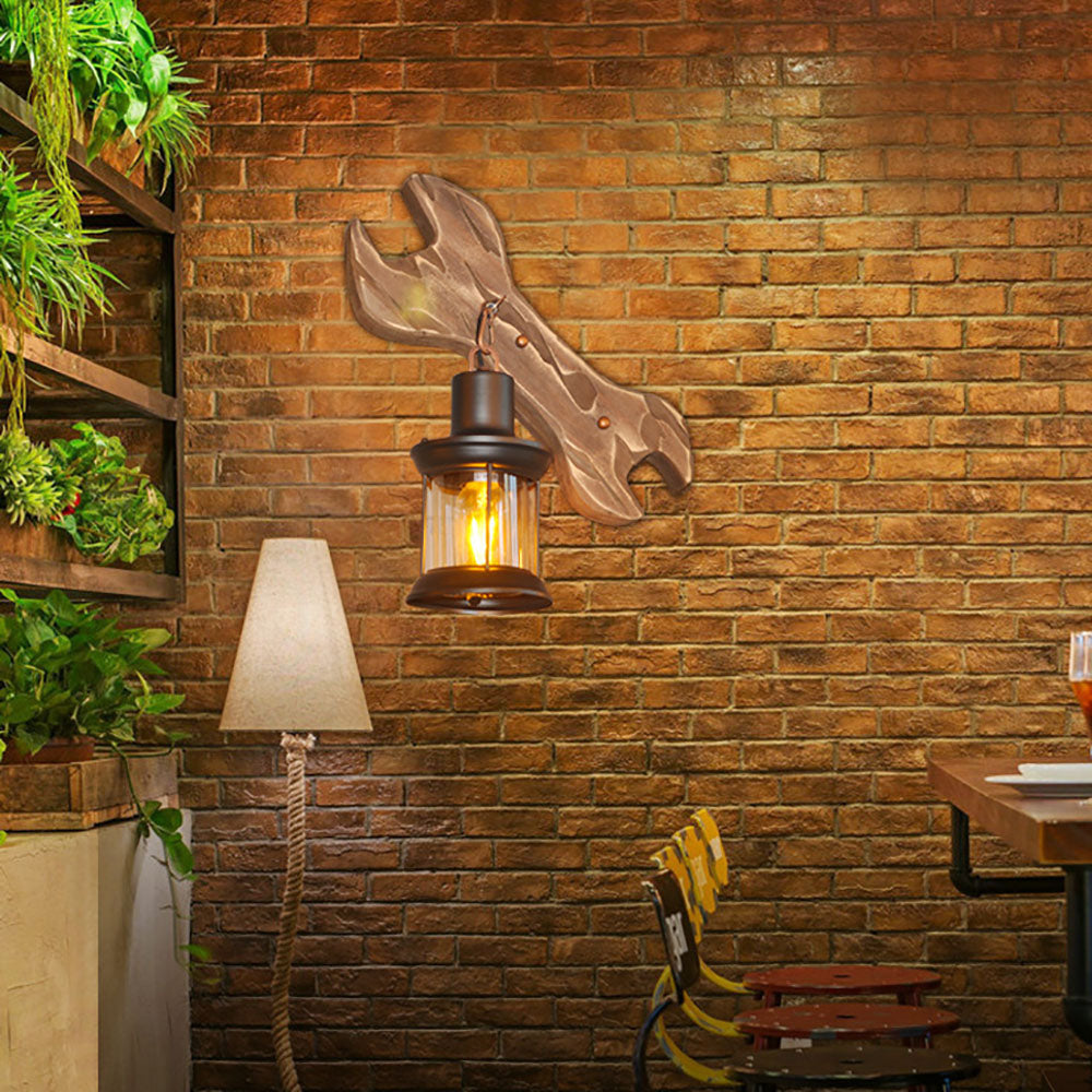 Wall Lamp For Bedroom Metal And Wood Style Dimmable Lantern