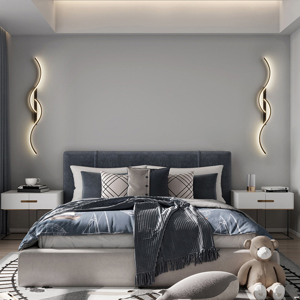 Dimmable Colour Modes Black And Gold Linear Wave Wall Lamp