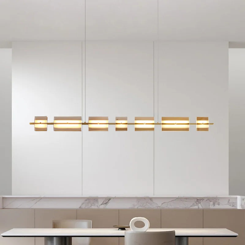 Copper Glass Linear Nordic Pendant Light For Dining