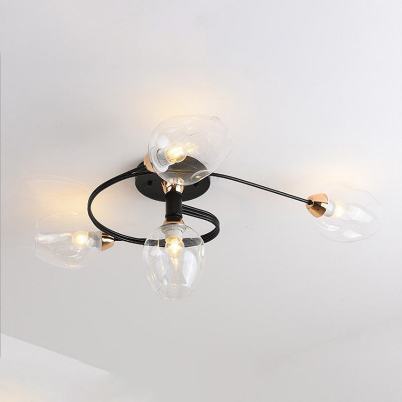 Black Gold Finish Dining Room Aurora Glass Flush Mount Ceiling Light