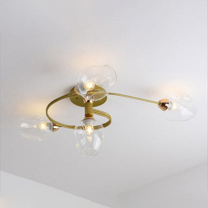 Black Gold Finish Dining Room Aurora Glass Flush Mount Ceiling Light