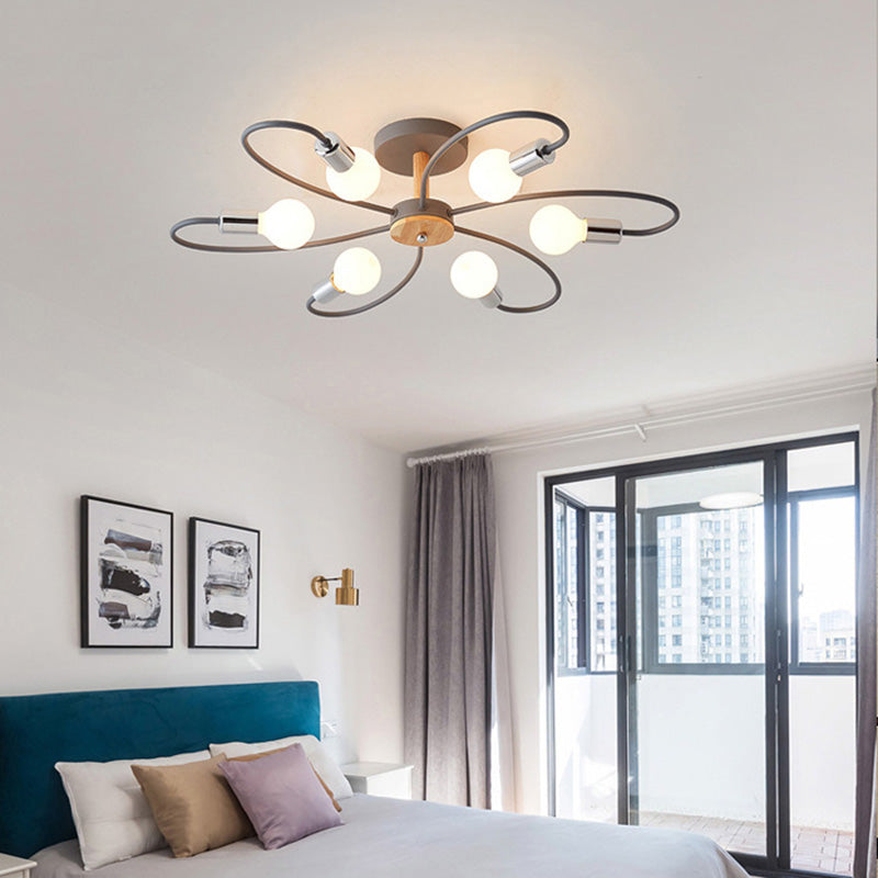 Green Grey Ceiling Flush Light Glass And Metal Elegant