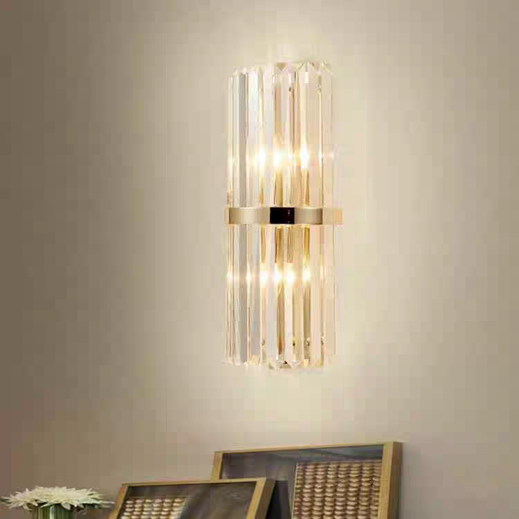 Modern Metal Cylinder Gold Crystal Wall Light