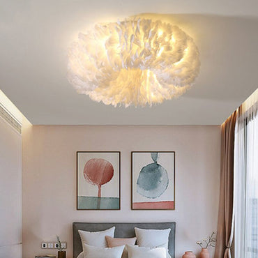 Round Flush Mount Ceiling Light Swan Feather