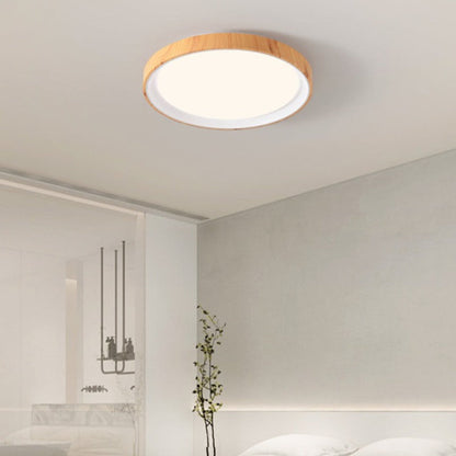White Wood Contemporary Dimmable LED Flush Mount Ceiling Light