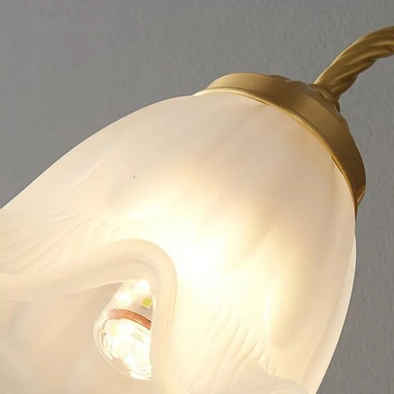 Antique Gold Retro Floral Glass LED Wall Light