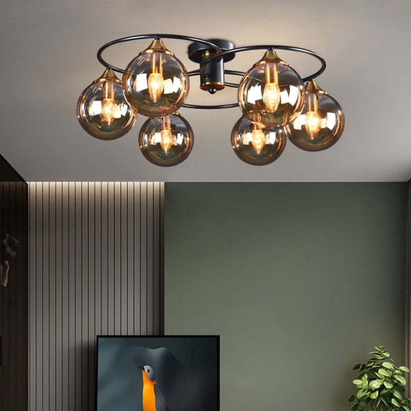 Amber Grey Nordic Flush Mount Ceiling Bubble Glass Light