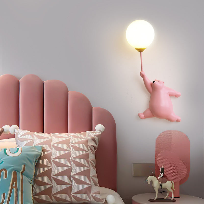 White Pink Or Blue Available Wall Light Balloon Bear Whimsical