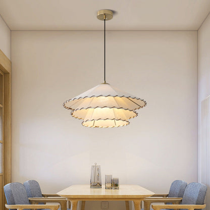 Yellow Fabric Shade Boho LED Pendant Light