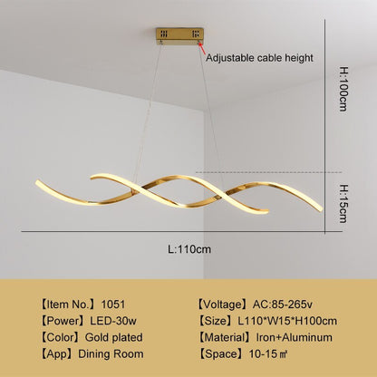 Premium Chrome Gold Finish Arisha Modern Wavy Pendant Light