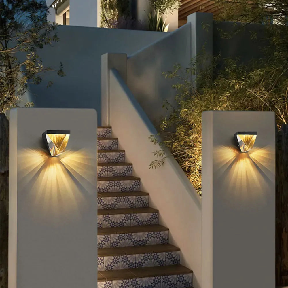 Gold and Black Metal Outdoor Crystal Diamond Wall Light