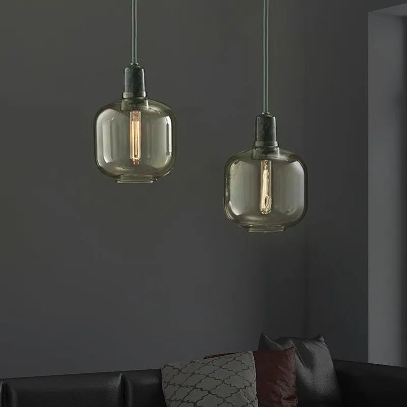 Pendant Light With Marble Glass Finish Cylinder