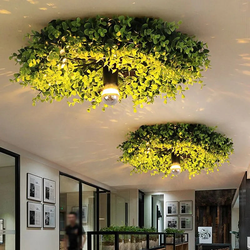 Birds Nest Metal Frame Ceiling Light With Artificial Grass