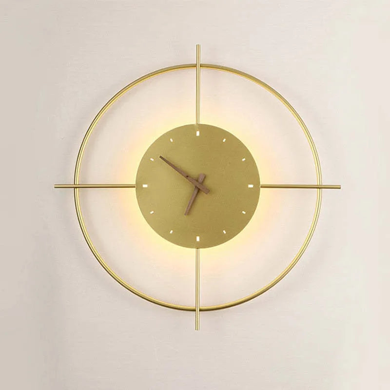 LED Wall Lamp Round Clock Black And Gold