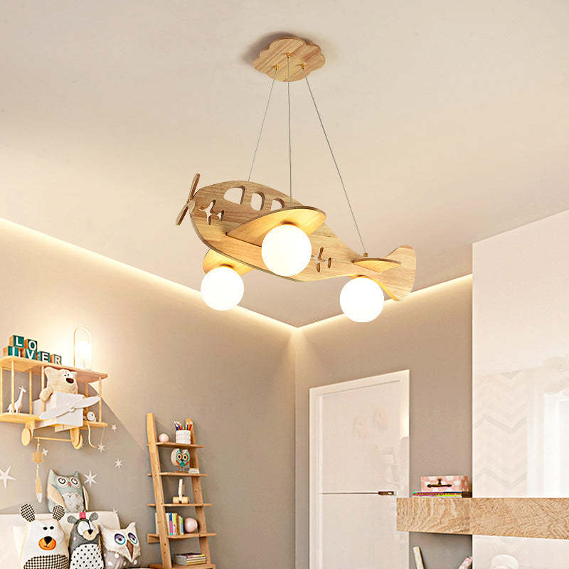 Wood Vintage Pendant Light With Natural Finish Airplane