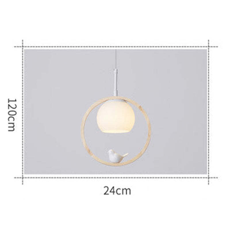 Milky Glass Shade Pendant Light With Oak Wood