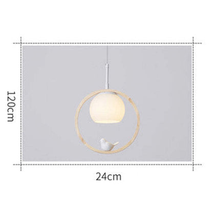Milky Glass Shade Pendant Light With Oak Wood