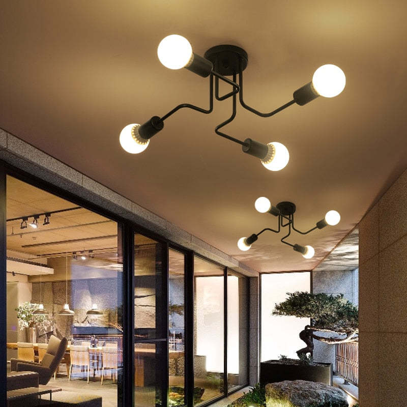 Industrial Modern Vintage Flush Mount Black Ceiling Light