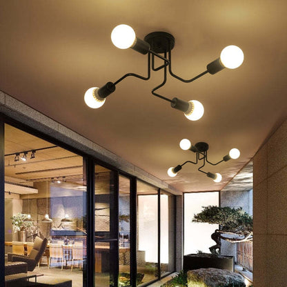 Industrial Modern Vintage Flush Mount Black Ceiling Light