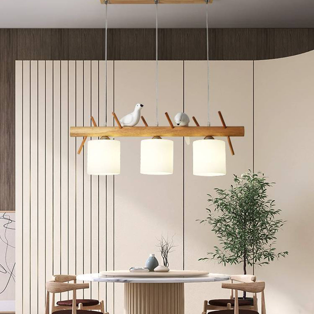 Dual Heads Wooden Bird Pendant Light With Soft Glow