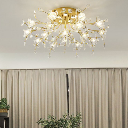 Flush Mount Crystal Flower Gold Deco Art Ceiling Inspired Light
