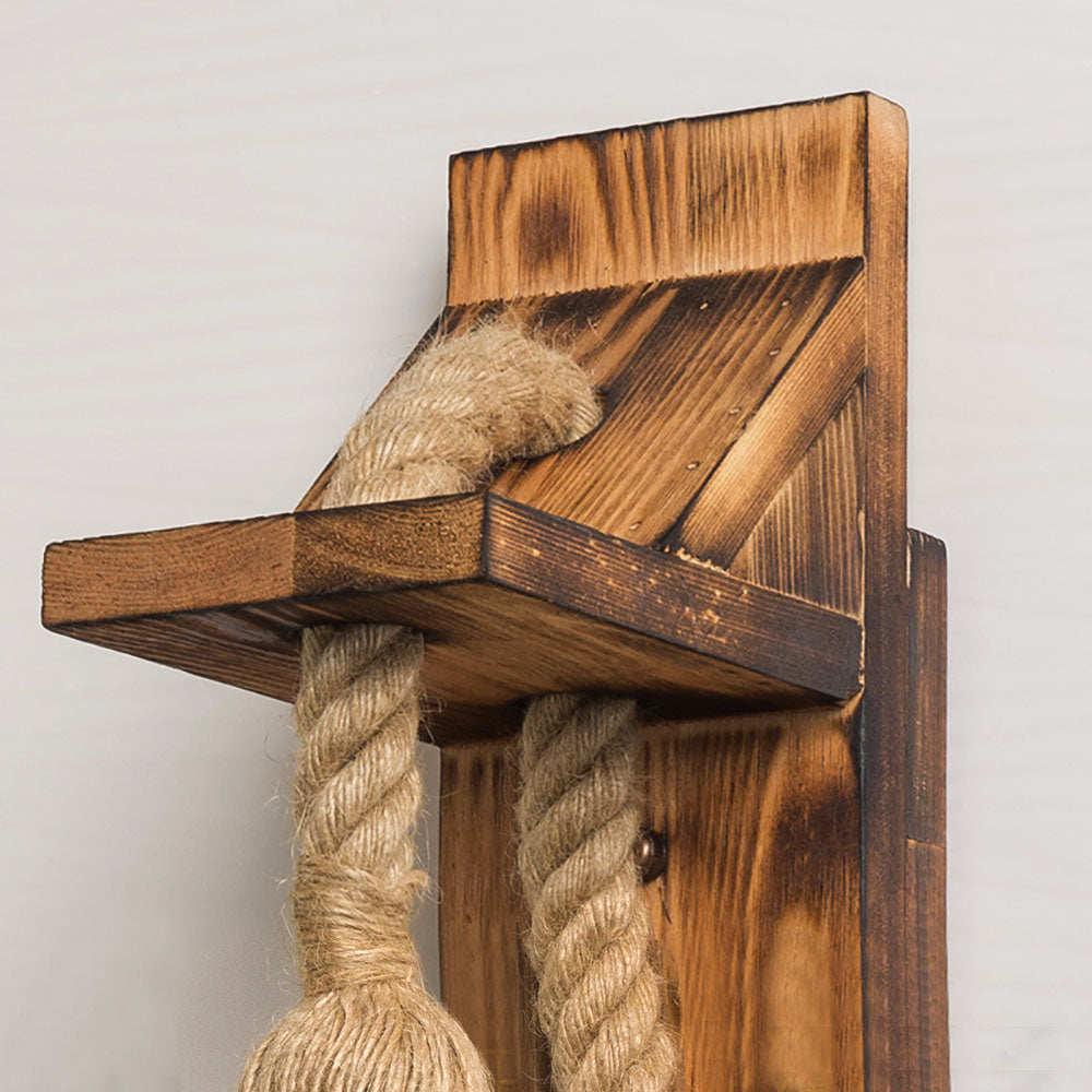 LED Wall Light Rectangular Heritage With Hemp Rope And Wood
