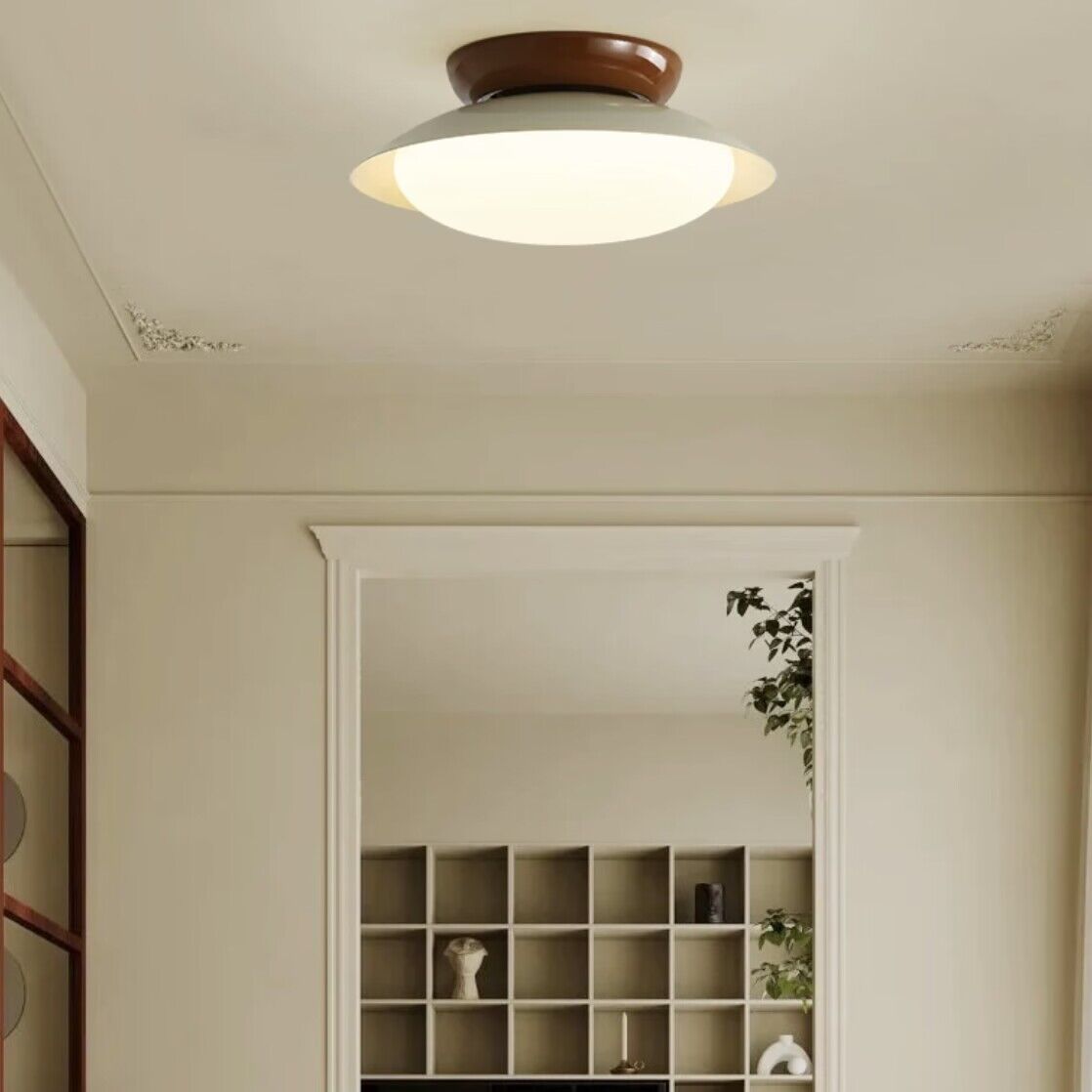 Earthy Green And Brown Finish Bowl Shaped Ceiling Light