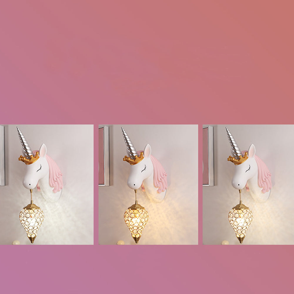 Crystal Lampshade Resin Wall Light With Unicorn Strawberry For Kids