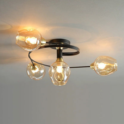 Black Gold Finish Dining Room Aurora Glass Flush Mount Ceiling Light