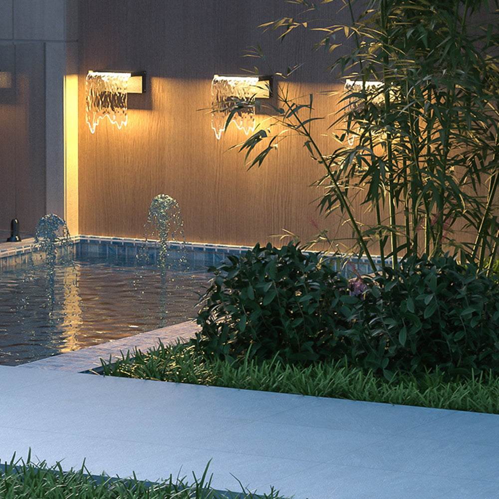 Black Metal Solar Outdoor Wall Light Water Texture