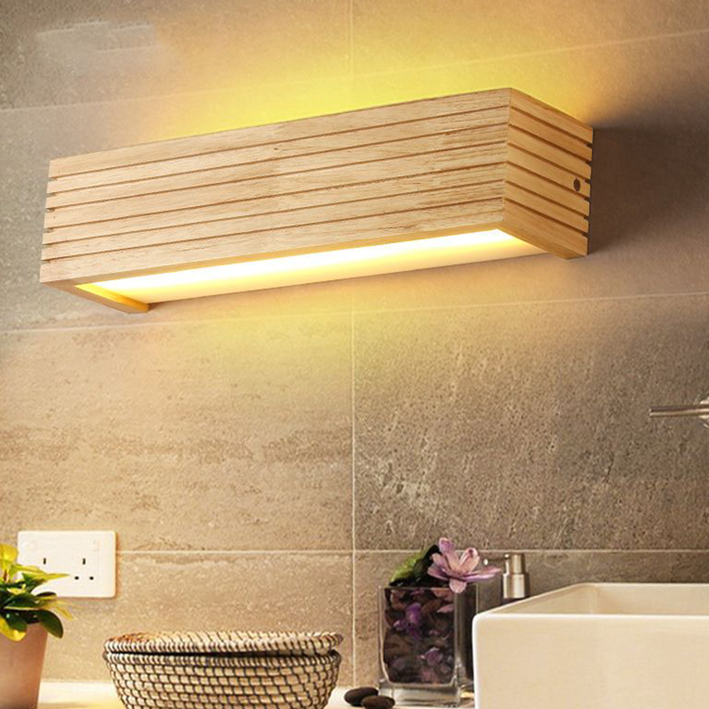 Three Colour Temperature Modes LED Vanity Wall Light With Oak Wood